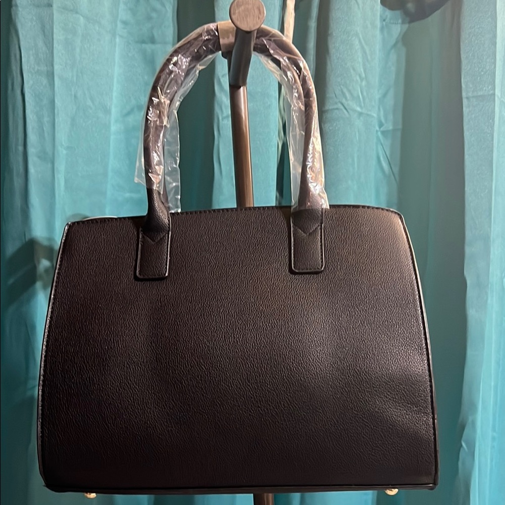 Black Leather Satchel with Minimalist Design